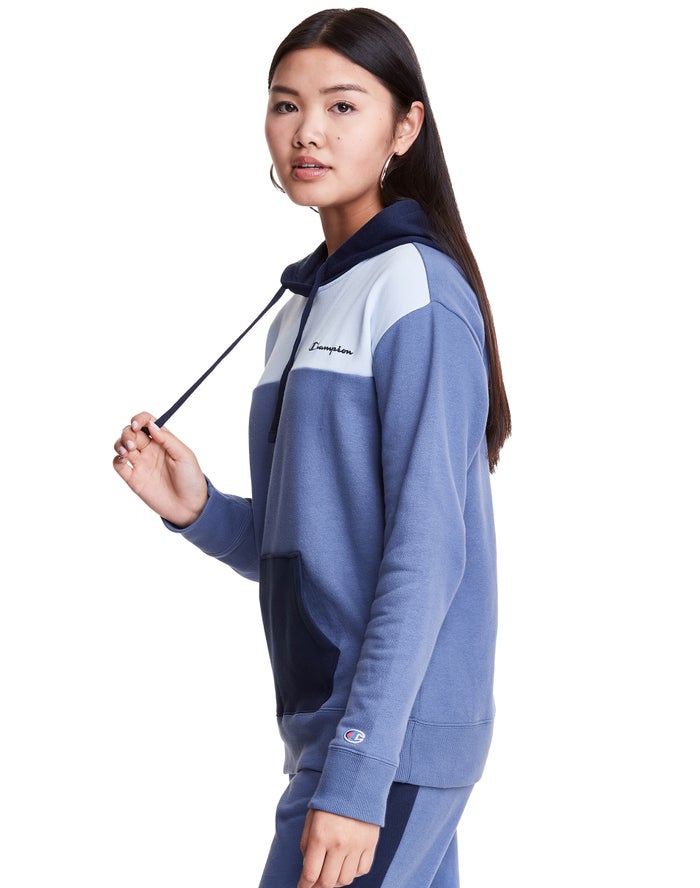 Champion Colorblock Fleece - Naisten Sininen Huppari - Suomi 8429631-XS